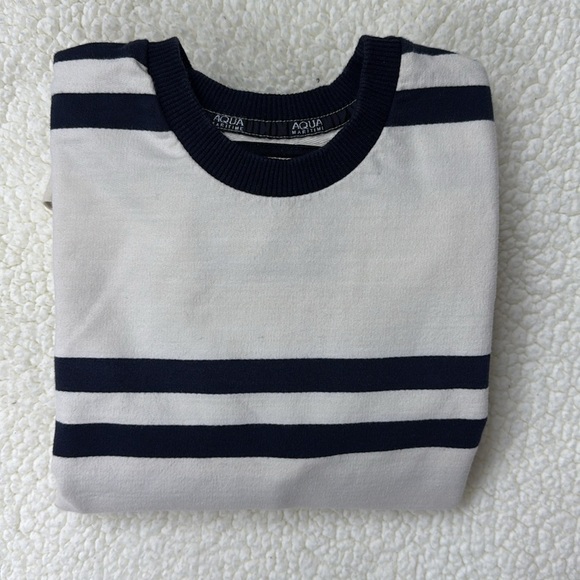 Aqua Maritime Blue Cream Striped 
Long Sleeve Crewneck Shirt - Picture 4 of 6